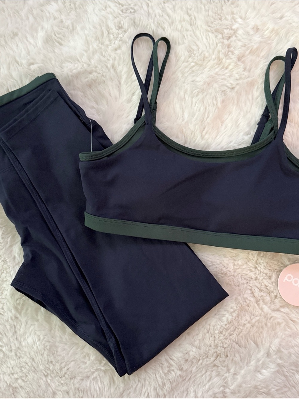 Posie Active Navy & Dark Double Layered Green Bralette and Legging Workout Set